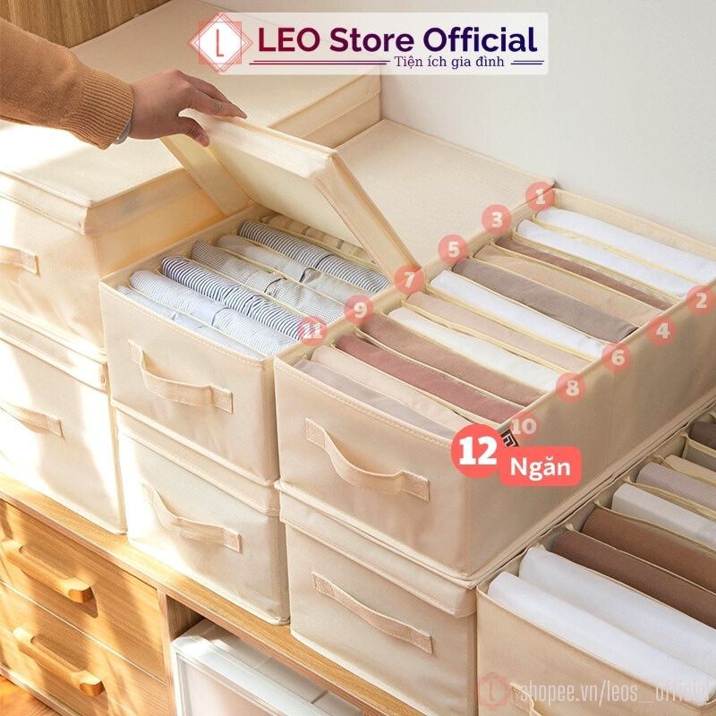 Hộp vải chia 12 ngăn đựng quần jean áo phông áo sơ mi khay túi vải đựng quần áo gấp gọn VNXK Nhật