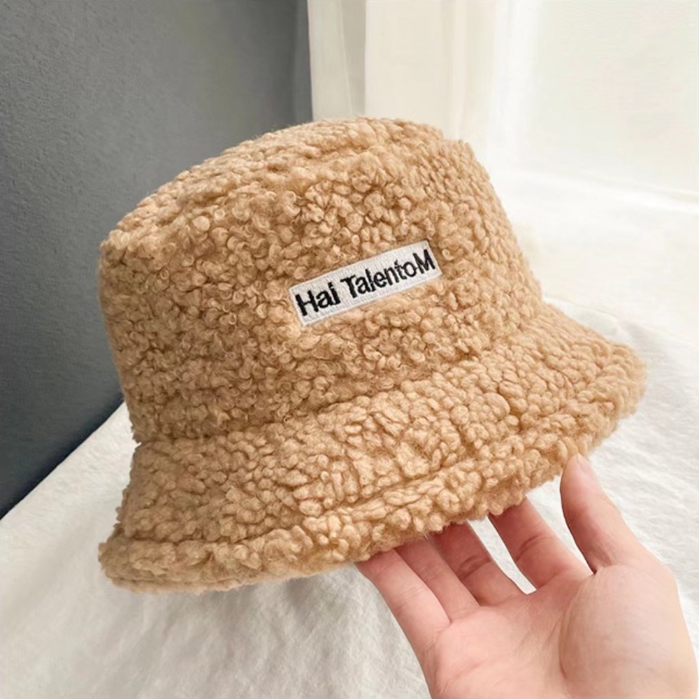 Mũ Bucket Lông Cừu Màu Trơn Giữ Ấm Thời Trang Thu Đông Phong Cách Hàn Quốc Cho Nữ