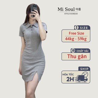 Đầm váy body cổ Polo Mi Soul đẩm xẻ trước chất thun tăm, thun tăm ôm sexy