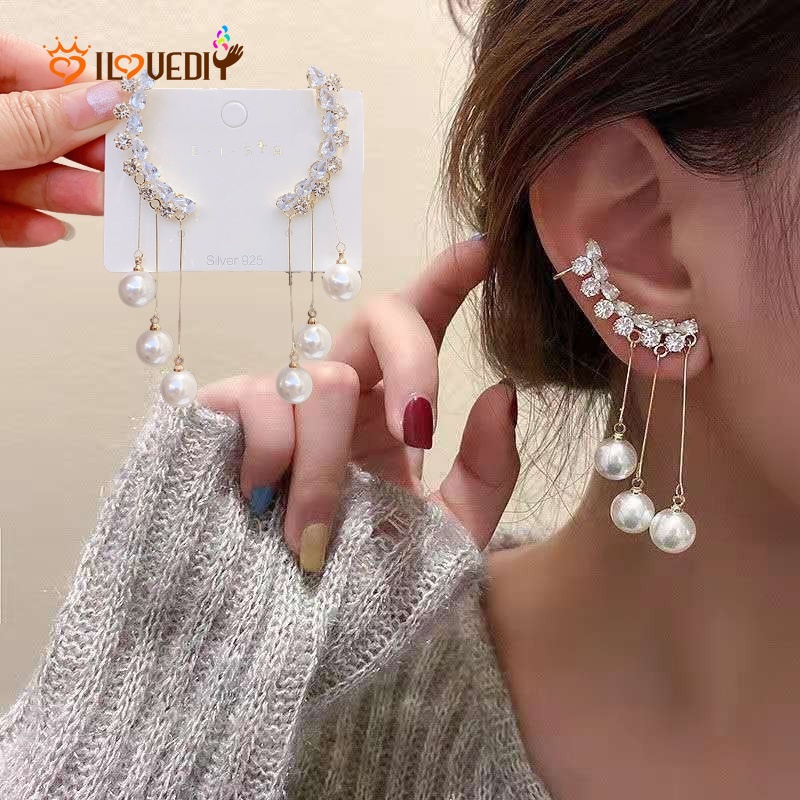 1 Đôi Bông Tai Đính Ngọc Trai / Kim Cương / Ngọc Trai Giả Phong Cách Hàn Quốc Thanh Lịch Dành Cho Nữ