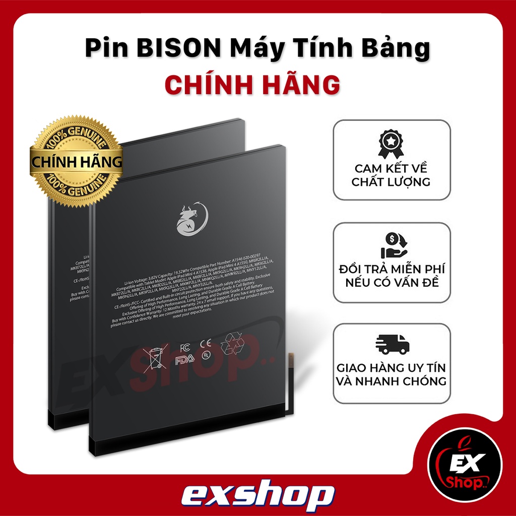 Bison chính hãng - Pin máy tính bảng các dòng Mini 1,2,3,4,5,6/ Air1,2,3,4, Pro 9.7/10,5/11/12.9....đủ mã