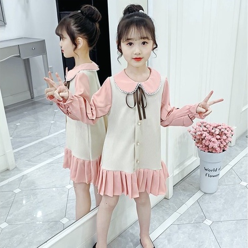 Đầm Công Chúa Tay Dài Phong Cách Xuân Thu Mới Cho Bé Gái Tiểu Học 3-14 Tuổi