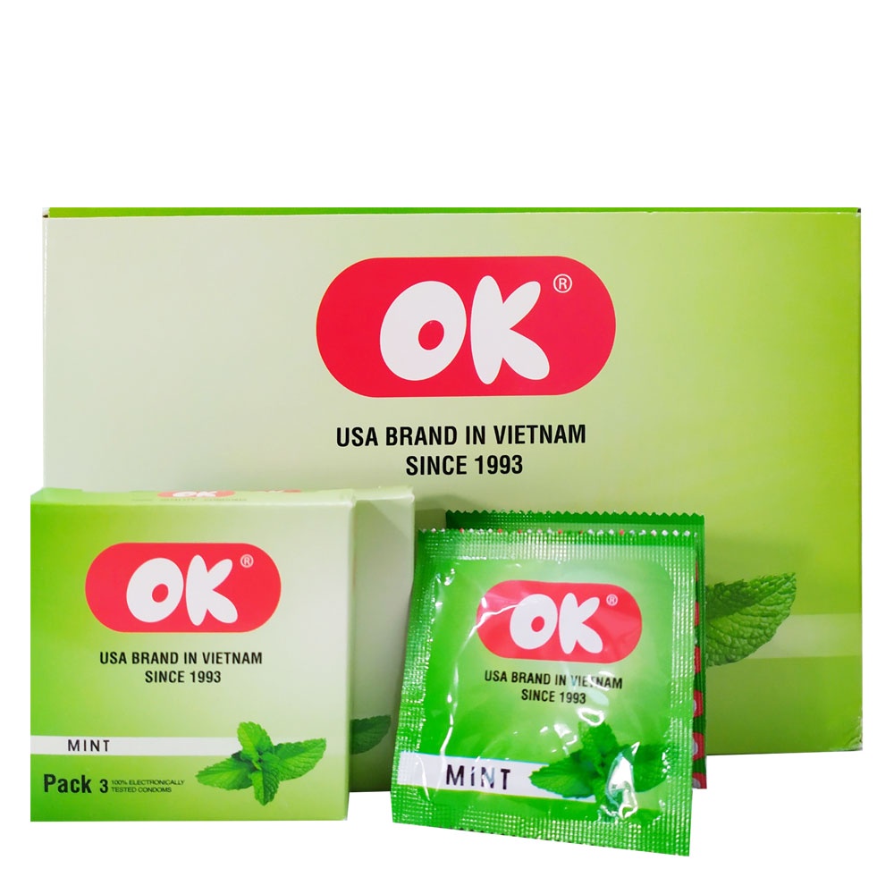 Bao cao su gia đình OK hương bạc hà 48 hộp (144 chiếc) chính hãng giá siêu rẻ.