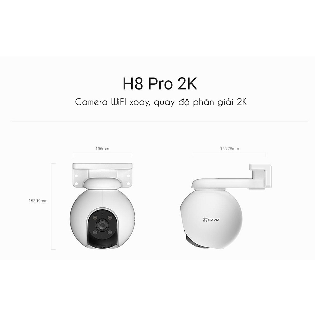 Camera WiFi EZVIZ H8 PRO 2K 3MP - Full HD, Xoay 360 độ, Đàm Thoại 2 Chiều, Phát Hiện Chuyển Động - VTS Smart