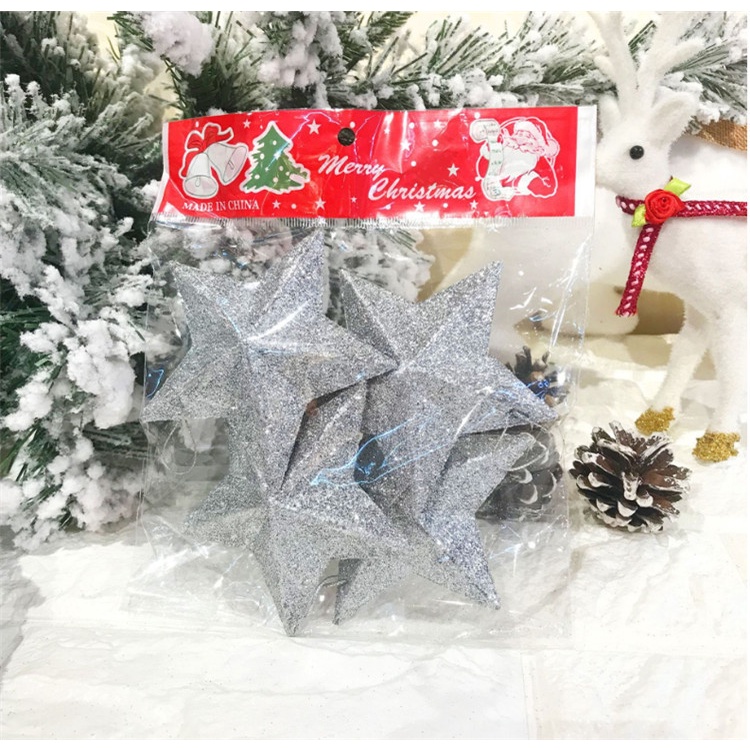 Set 6 ngôi sao trang trí Noel 5,5cm, ngôi sao treo cây thông Giáng sinh màu vàng/ bạc/ đỏ ánh kim