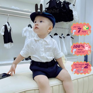  Áo sơ mi cho bé trai HEHEHIHI tay ngắn cổ bẻ có túi ngực chất vải Linen Hàn Quốc mềm mịn thấm hút mồ hôi A01 