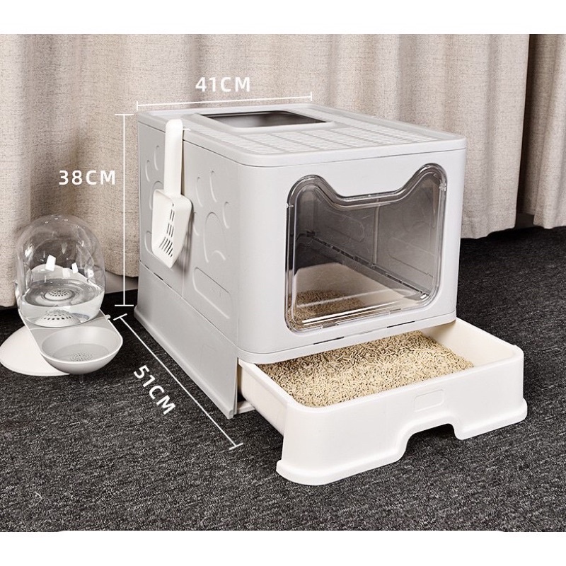 Nhà vệ sinh 2 cửa cho mèo ngăn mùi,  chống văng cát rộng rãi tiện lợi có ngăn kéo