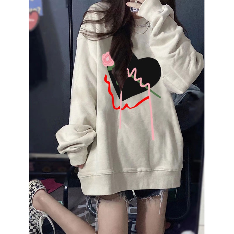 NRVP Áo Thun Nữ Dài Tay Dáng Rộng In Hình Phong Cách Hàn Quốc Mới