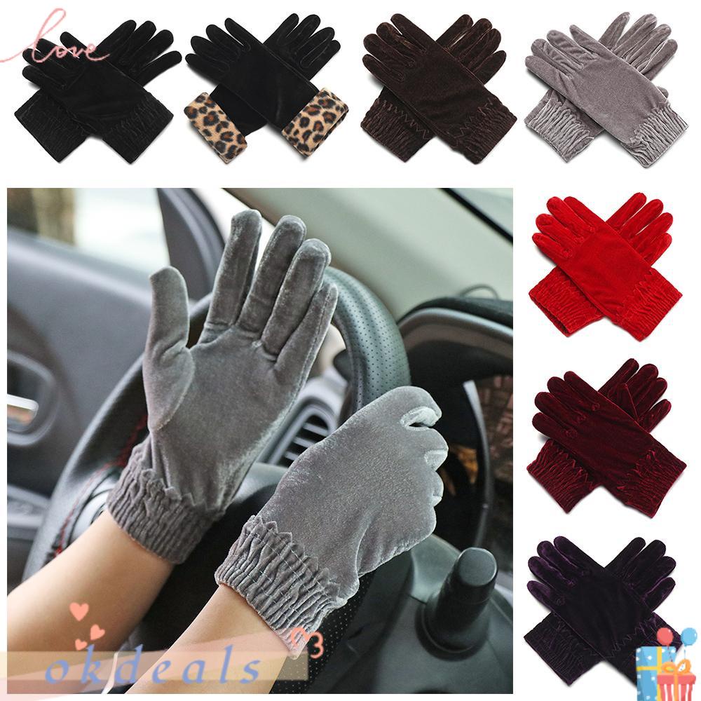 Găng Tay Nhung Hở Ngón Màu Trơn Thời Trang Thu Đông Dành Cho Nữ