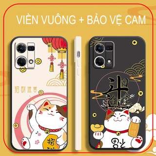 Ốp Lưng Cạnh Vuông, Bảo Vệ Cam. Oppo Reno 7 4G/ Reno 8 5G Mèo Thần Tài May MẮn