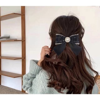 Kẹp tóc nơ dạ tweed cao cấp đính hạt tròn loại đẹp