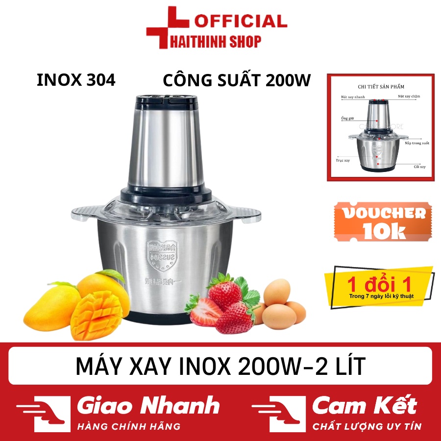 Máy Xay Đa Năng INox 304 Công Suất 250W Dung Tích 2L 4 Lưỡi Dao Thép Sắc Bén Không Gỉ Xay Trộn Nghiền