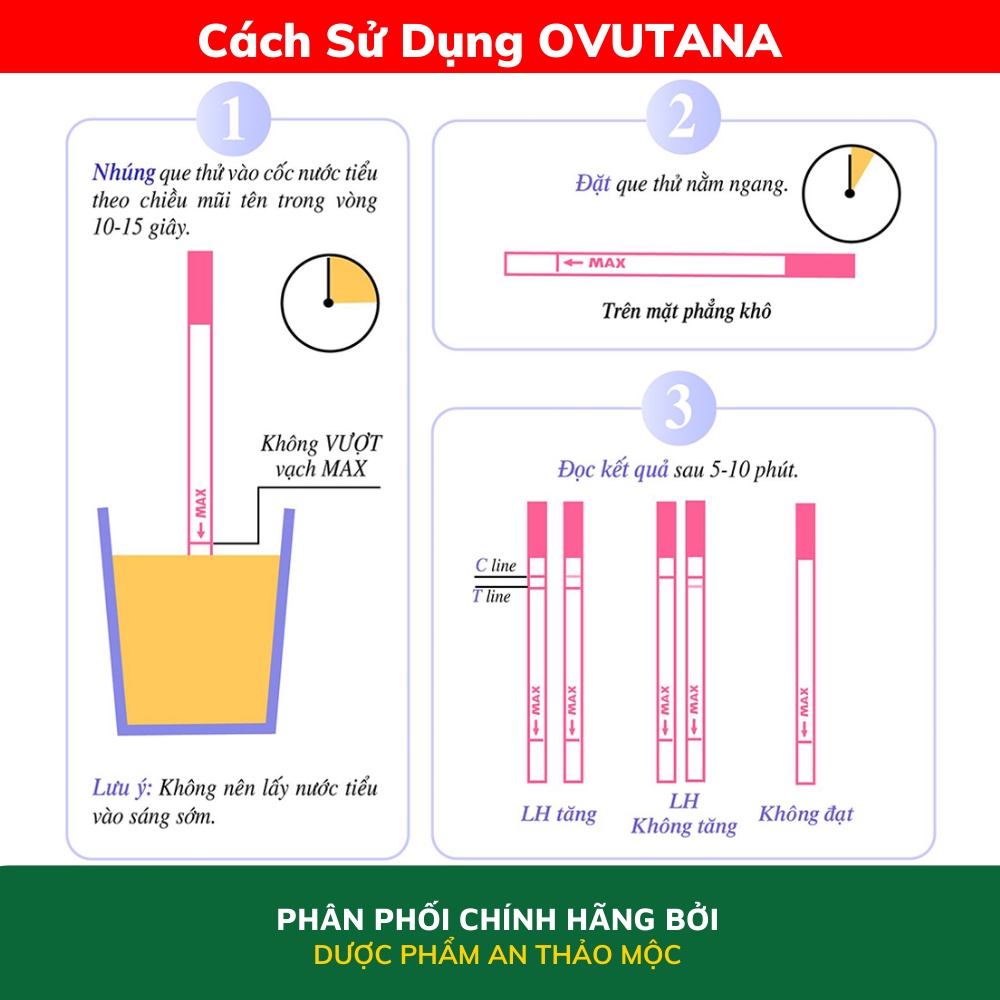 Dụng cụ phát hiện ngày rụng trứng Tanaphar Ovutana nhanh chóng chính xác cao an toàn đạt tiêu chuẩn hộp 1 que