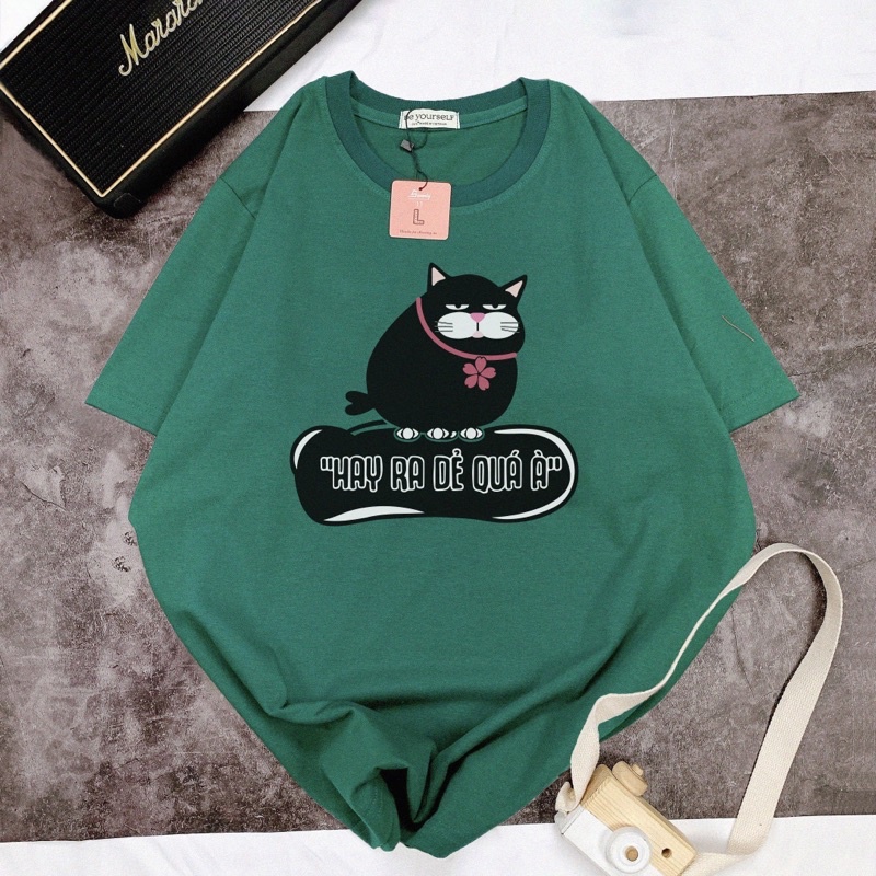 Áo Thun Tay Ngắn UNISEX in Decal MÈO ĐEN “May Mắn” JENNIFER RA DẺ - Hình chụp thật (Đủ size M-L-XL-XXL)