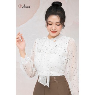 Sơ mi dài tay chấm bi cổ nơ-11065