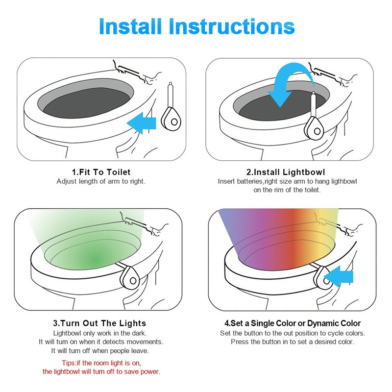 Mới Đèn LED Cảm Ứng Cơ Thể Người Gắn Toilet Không Cần Khoan
