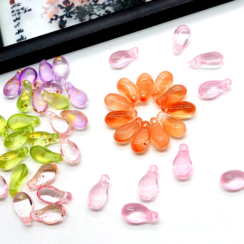 (5 cái)Cánh hoa thủy tinh 8*15mm, Nguyên liệu làm trang sức cổ trang, Nguyên liệu diy