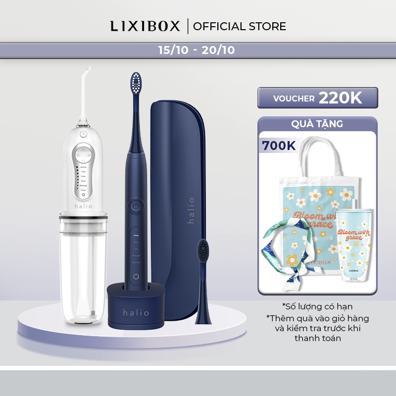 Combo Bàn chải điện Halio Blue và Máy tăm nước Halio Professional Cordless Oral Irrigator