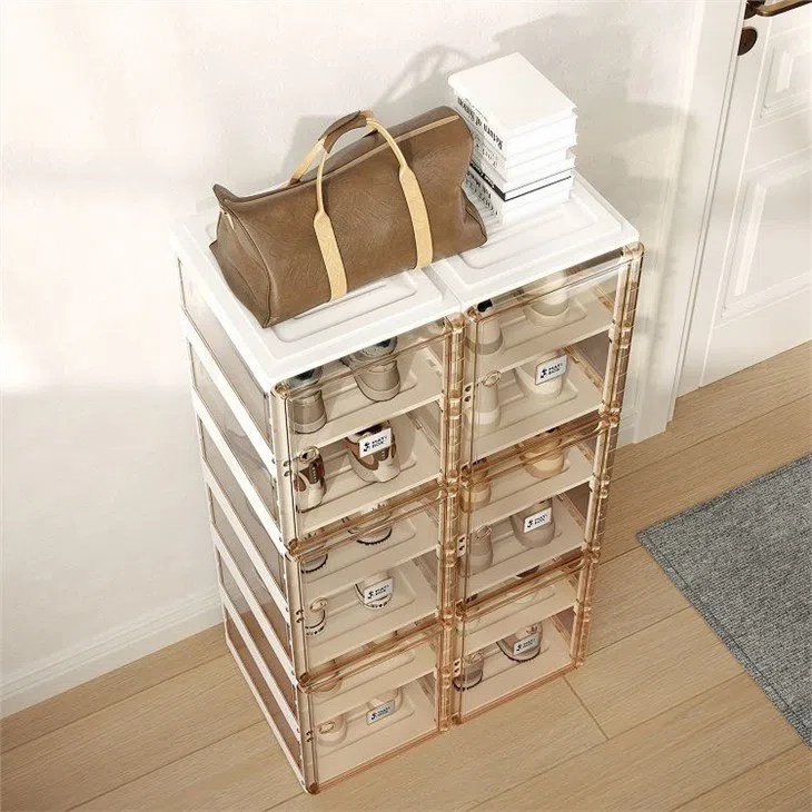 Tủ giày nhựa MAYI BOX chất liệu nhựa cứng không cần lắp ghép, Hộp đựng giày dép gấp gọn trong suốt siêu bền