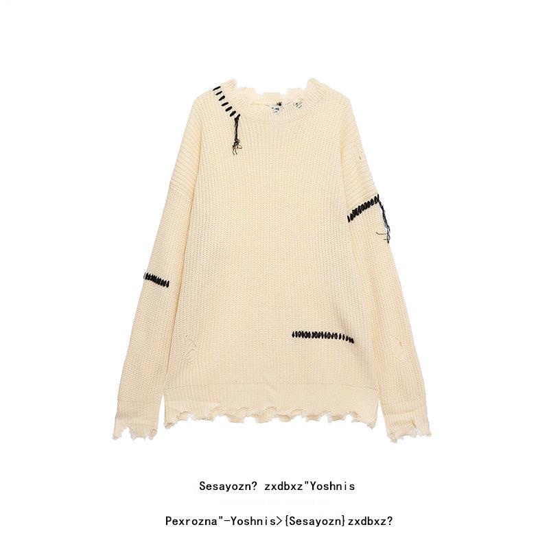 Áo Sweater Dệt Kim Dáng Rộng Rách Cá Tính Trẻ Trung Phong Cách Retro Nhật Bản Cho Nam