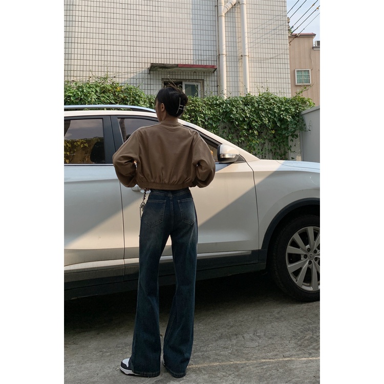 Quần Jean Lưng Cao Ống Rộng Thiết Kế Mới Thời Trang Mùa Thu Theo Phong Cách Vintage