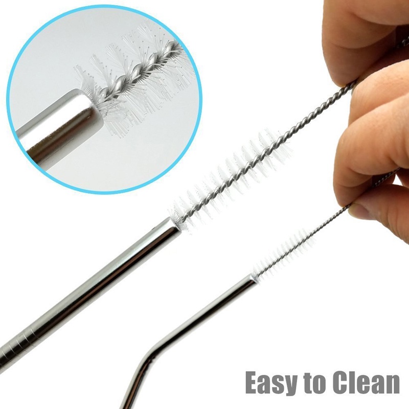 Cọ Vệ Sinh Ống Hút Bằng Thép Không Gỉ 24cm Có Thể Tái Sử Dụng Kèm Tay Cầm Dài
