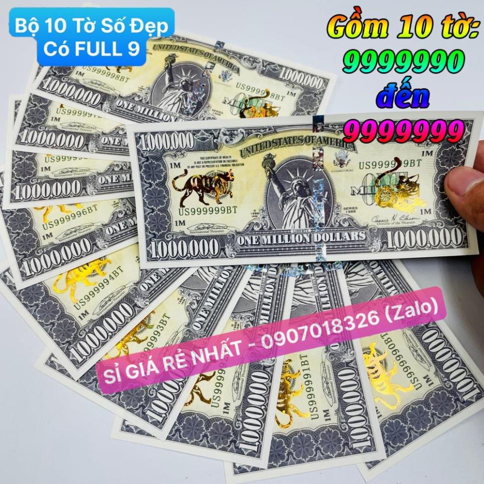 [Số Đẹp - Combo 10 Tờ, có FULL 9] Tiền lì xì chiêu tài 1 triệu USD con Mèo Mạ Vàng lưu niệm của Mỹ
