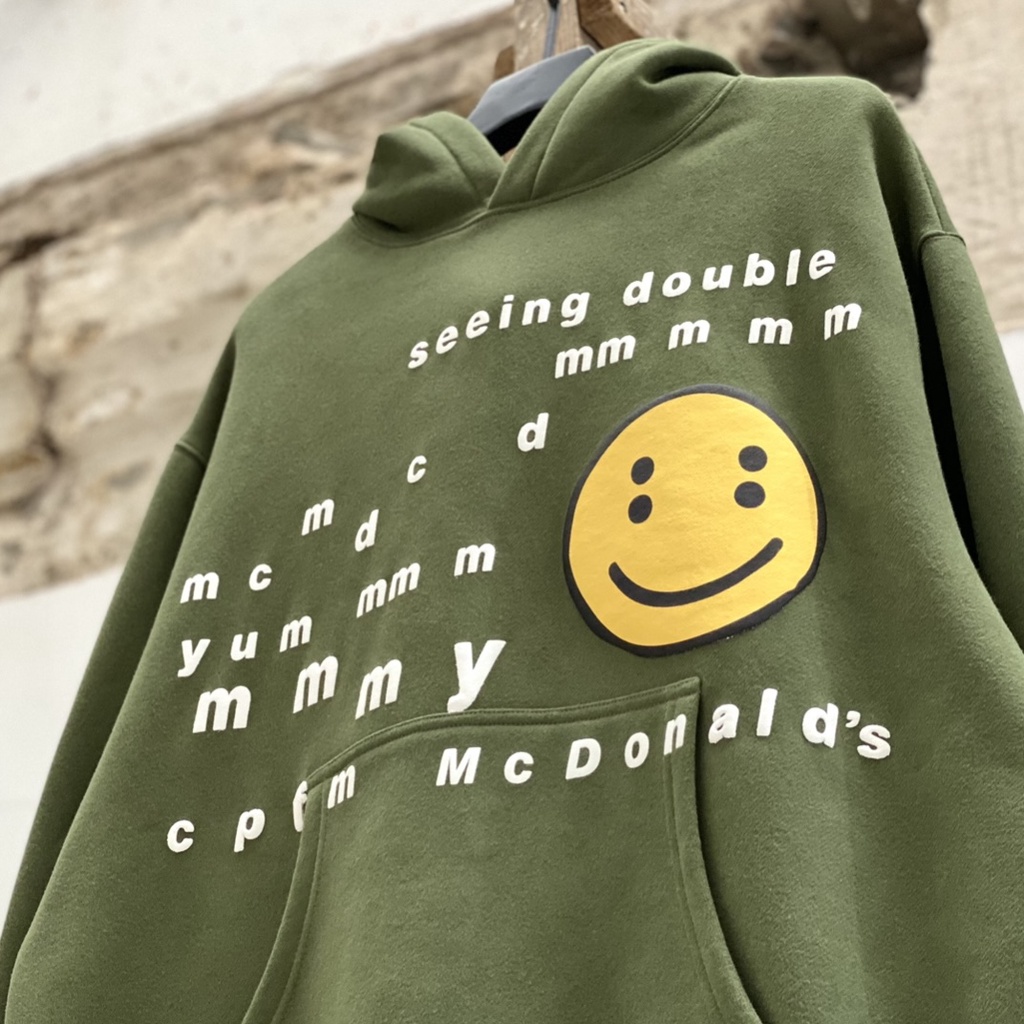 CPFM x McDonald's Latest Season American Cartoon Smiley Face Foam Print Autumn and Winter Couple Loose Plush Hoodie