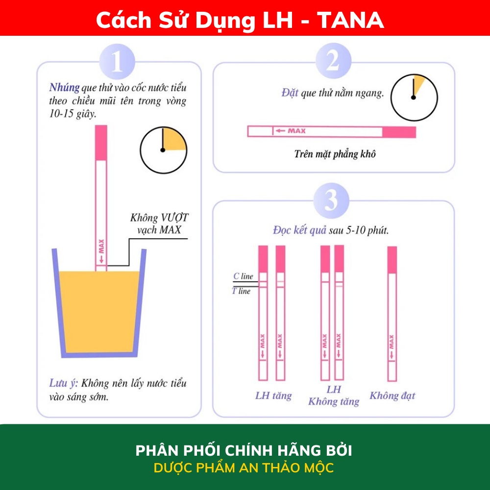 Dụng cụ phát hiện ngày rụng trứng Tanaphar Lh- tana cho kết quả trong 5 phút nhanh chóng tiện lợi chính xác hộp 1 que