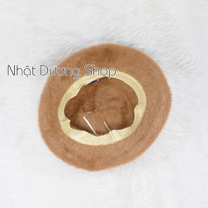 Mũ bo cụp lông thỏ, nón tài bèo vành tròn hàng quảng châu thêu chữ R, vành rộng 5cm phù hợp cho các bạn nữ đi du lịch.