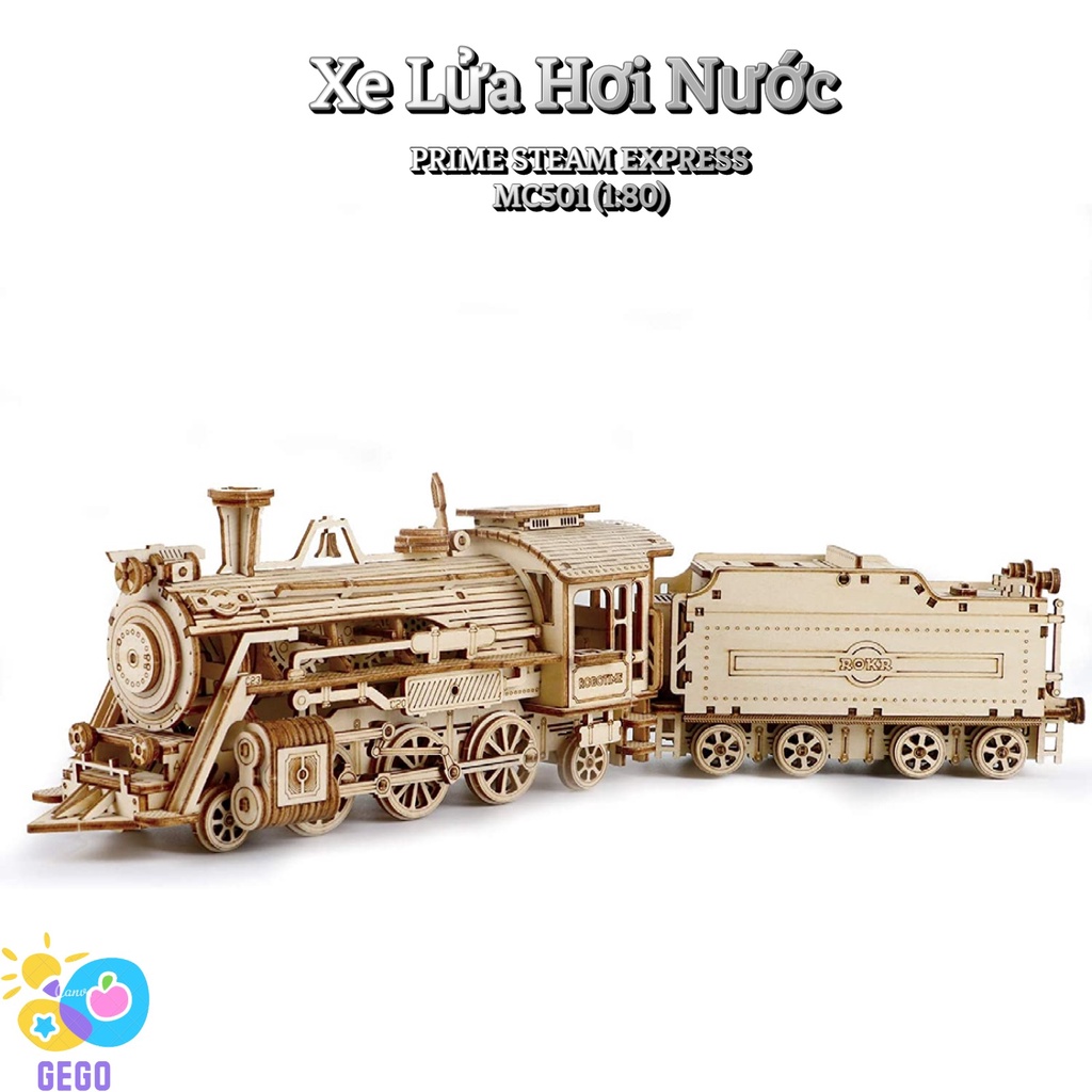 Đồ chơi lắp ráp LEGO ROBOTIME bằng gỗ an toàn cho bé-Xe Lửa Prime Steam Express MC501, Quà tặng, lưu niệm