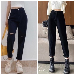 Quần Baggy Jean Nữ Bigsize Từ 40kg Đến 85kg Lưng Cao Trơn Và Rách Chất Dày Mịn Đẹp Ms1401