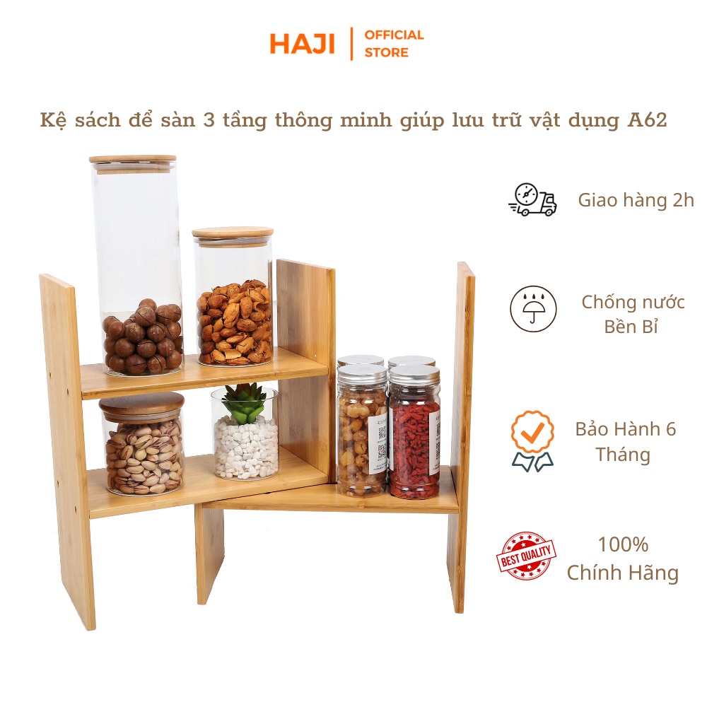 Kệ sách gỗ mini để bàn đa ngăn tiện lợi, Kệ gỗ trang trí phong cách Vintage hiện đại xinh xắn thương hiệu HAJI A62