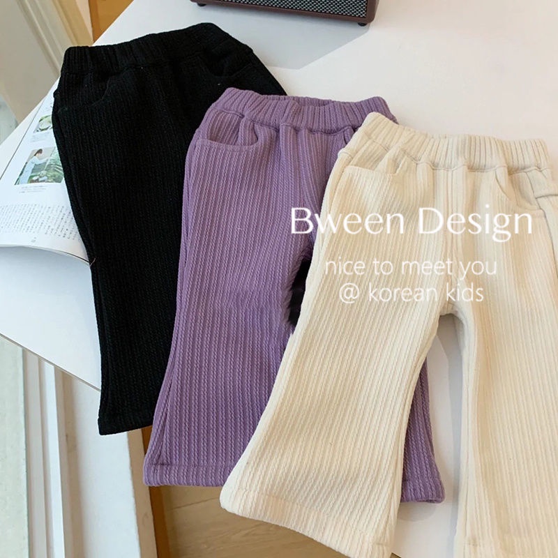 MNGRL Quần Nhung Ống Loe Màu Trơn Thời Trang Hàn Quốc Mùa Thu Cho Bé Gái