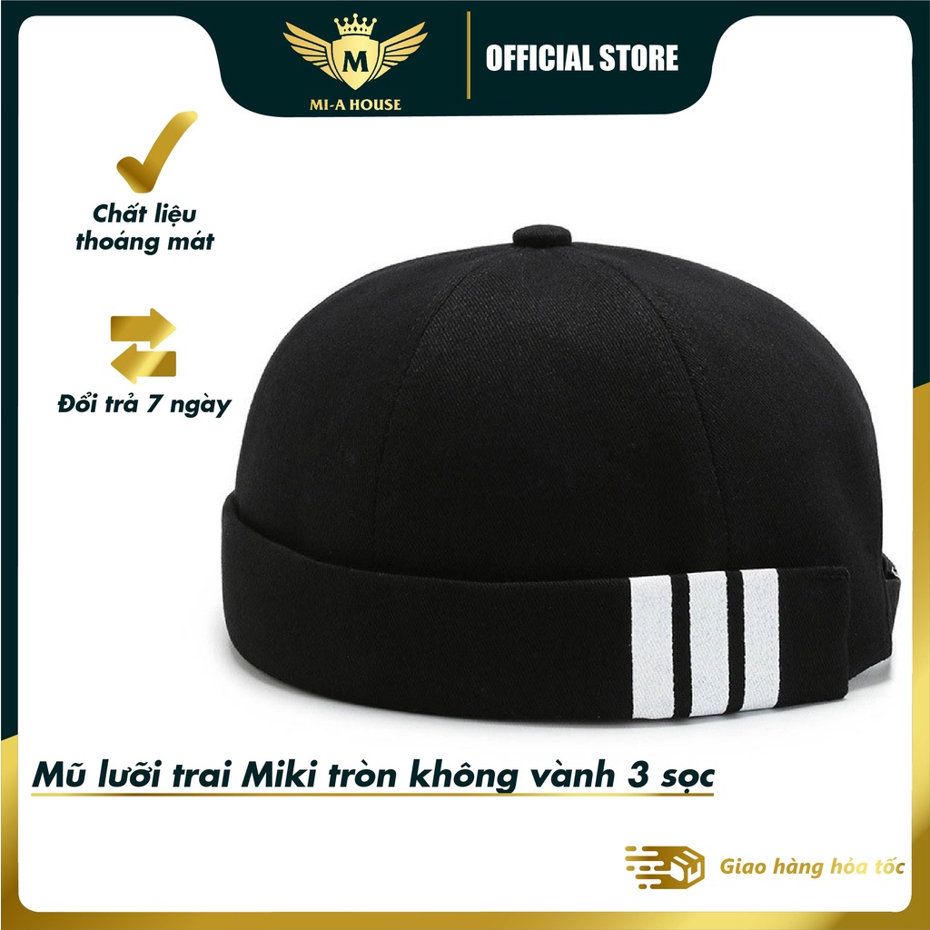 Mũ lưỡi trai Miki tròn không vành 3 sọc nam nữ, nhiều màu sắc, chất liệu cotton phong cách Hàn Quốc hợp thời trang