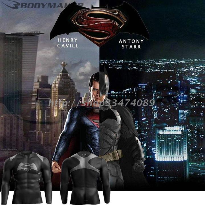 Bộ Đồ Thể Thao Tay Dài Ôm Dáng In Logo Superman VS Batman Chất Liệu Khô Thoáng Nhanh Chống Nắng Tiện Dụng Cho Nam