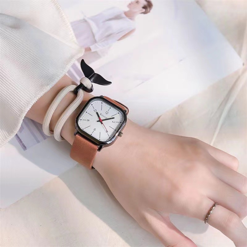 Đồng Hồ Đeo Tay Mặt Vuông Dây Da Chống Nước Thời Trang Cho Nam Nữ