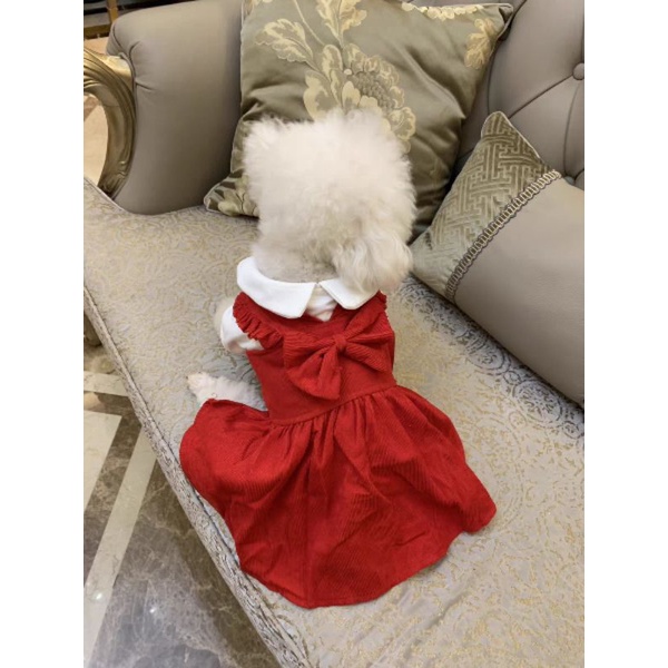 Set Áo Yếm Chó Mèo Thú Cưng Kèm Nơ Cài Đầu Màu Đỏ Dễ Thương