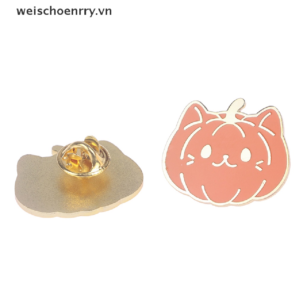1 Ghim Cài Áo Tráng Men Cứng Hình Bí Ngô Mèo Hoạt Hình Dễ Thương