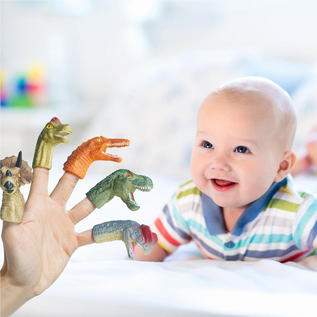 Set 5 Con Rối Ngón Tay Hình Khủng Long Bằng Cao Su Mềm Trọng Lượng Nhẹ Dành Cho Trẻ Em