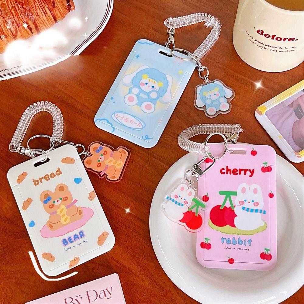 FALLFORBEAUTY Móc Khóa Có Ngăn Đựng Thẻ Họa Tiết Hoạt Hình Dễ Thương Cho Học Sinh Giá Đỡ