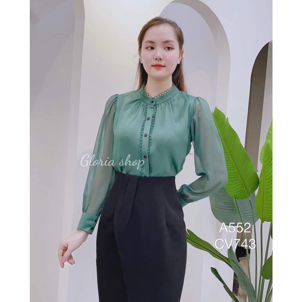 Áo sơ mi nữ công sở kiểu tay dài nút ẩn cao cấp chất vải lụa đẹp Gloria Shop- A552