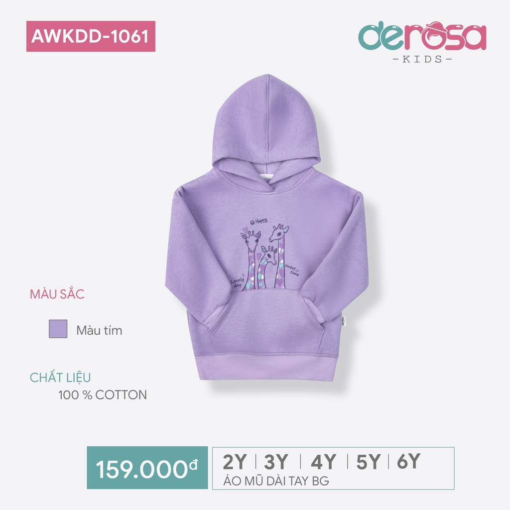 Áo Hoodie DEROSA KIDS áo mũ dài tay liệu cotton cho bé từ 2 đến 6 tuổi AWKDD-1061