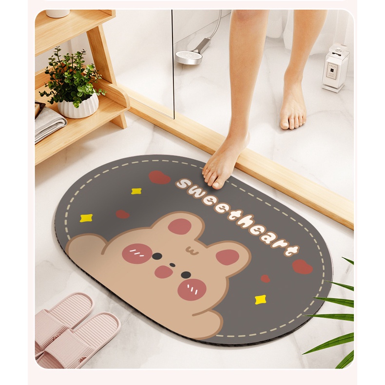 Thảm lót cửa chùi chân Chống Trượt Thấm Hút Tốt Hình Thỏ Hoạt Hình Đáng Yêu