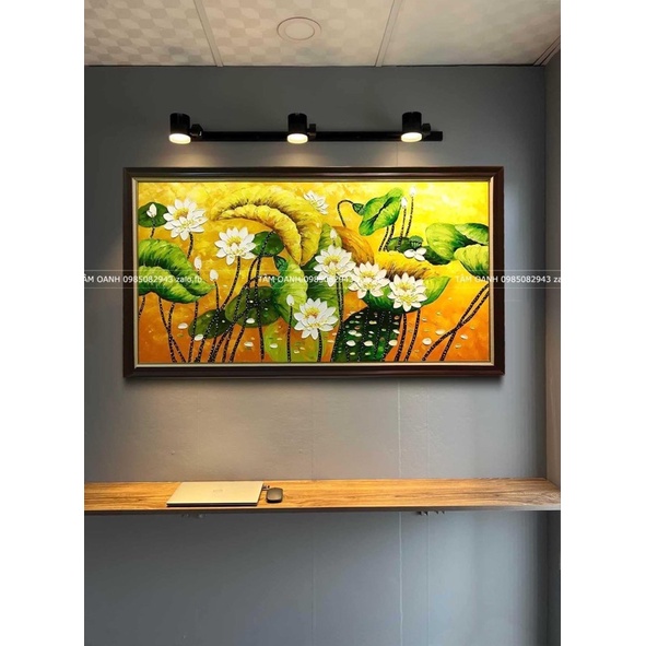 Tranh Sơn dầu Sen hiện đại vẽ nổi. Kt: 1m60cm x 90cm