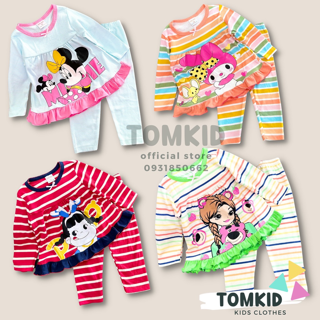 Đồ ngủ cho bé gái, đồ bộ dài tay sọc BabyDoll bé gái chất cotton Borip chính phẩm mềm mịn không nhão vải 8-23kg Tomkids