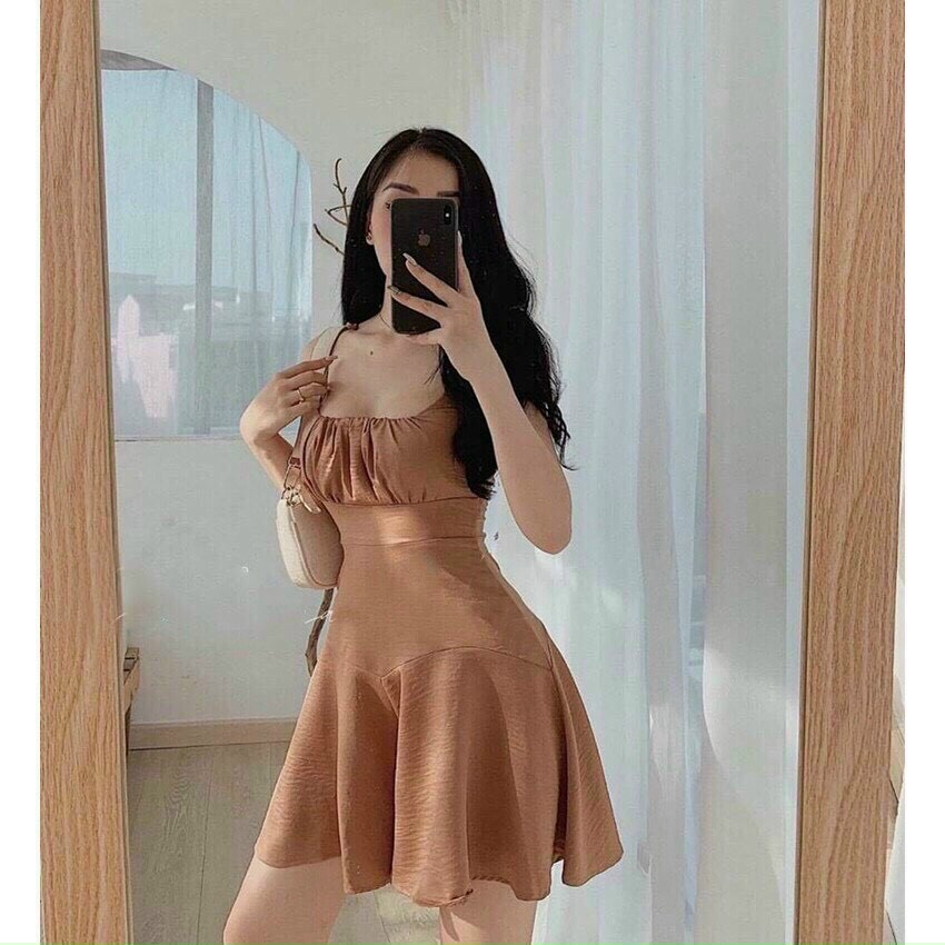 [11.11 Sale Freeship] Đầm thời trang khuyến rũ,đầmhai dây hở ngực cột nơ vai dáng xòe đi chơi dạo phố sang chảnh mtb
