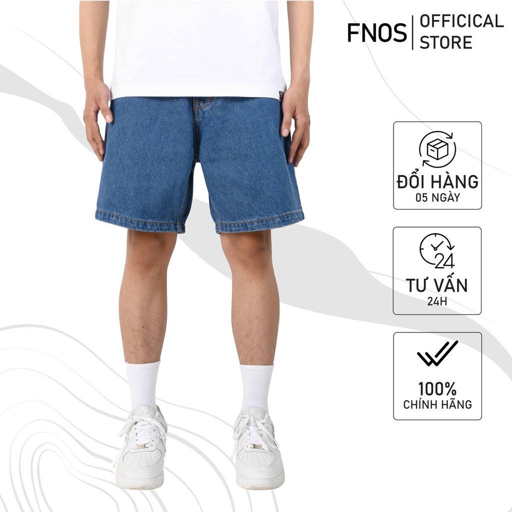 Quần short jean nam cao cấp FNOS SJ17 form relaxed fit màu xanh sáng ngang gối ống rộng 100% cotton