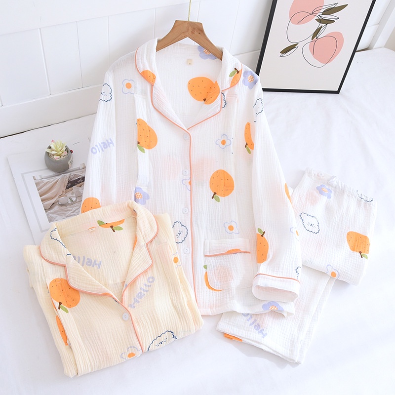 Bộ pijama mặc bầu và sau sinh xô nhật cao cấp mềm mại, thoáng mát - mẫu trái cam