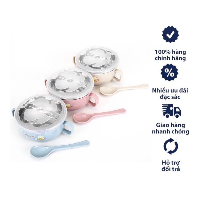 Bát ăn dặm lõi inox chống nóng 3 lớp cho bé